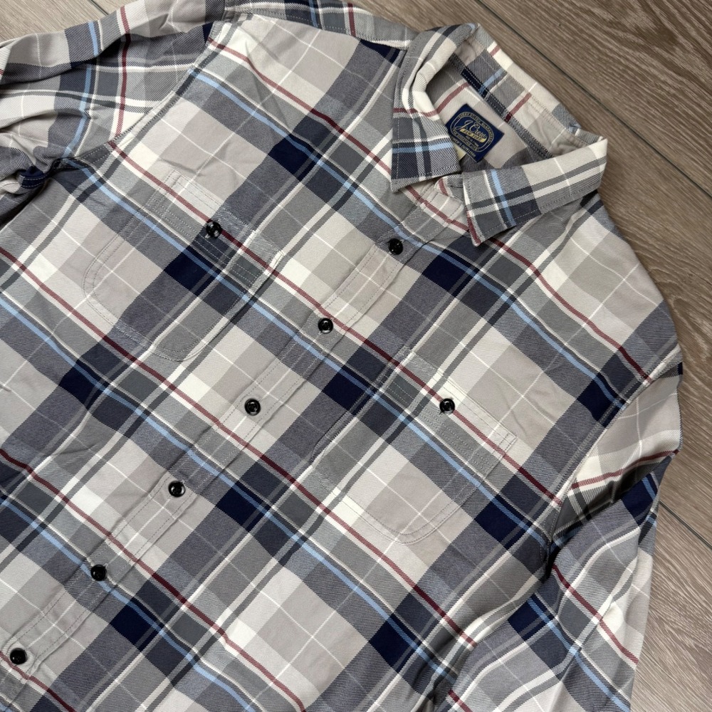 J. Crew Mens Button Down Shirt Plaid Flannel Grey Blue XL